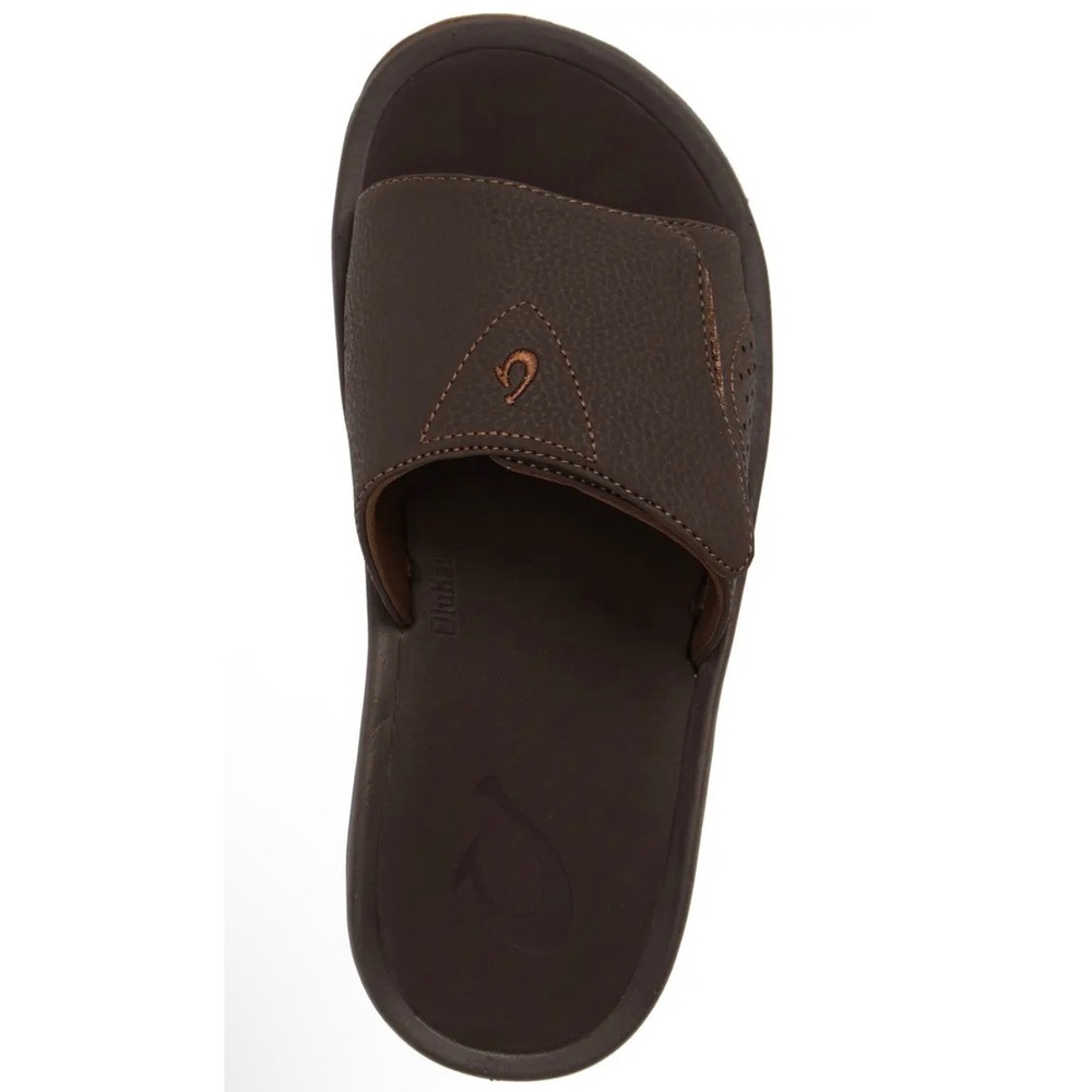OluKai Nalu Slide Mens 12 Brown Adjustable Strap Sandals 10332-4848 Dark Wood